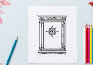 Christmas star inside a vintage wooden cabinet frame with ornate decorative details