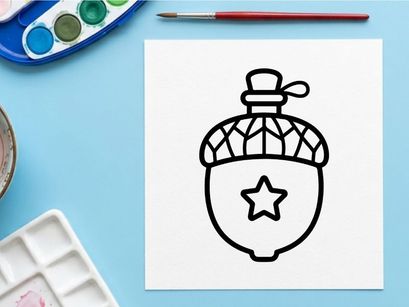 Acorn icon with star symbol. Minimalist nut graphic for autumn design elements.
