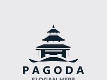 Pagoda culture logo vintage design illustration, temple heritage building vector