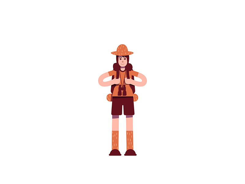 Explorer with backpack flat color vector character
