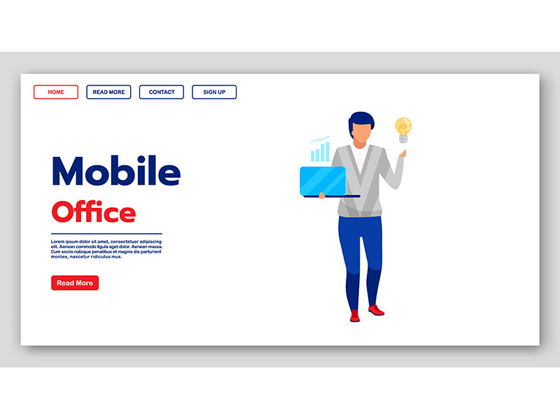 Mobile office landing page vector template