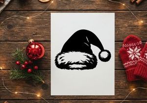 Black Santa hat with white fur trim and pom-pom for Christmas celebrations
