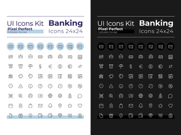 Banking glyph ui icons set for dark, light mode preview picture