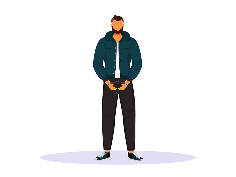 Man in handcuffs flat color vector faceless character