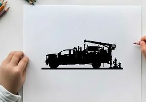 Silhouette of a heavy duty truck with crane and equipment