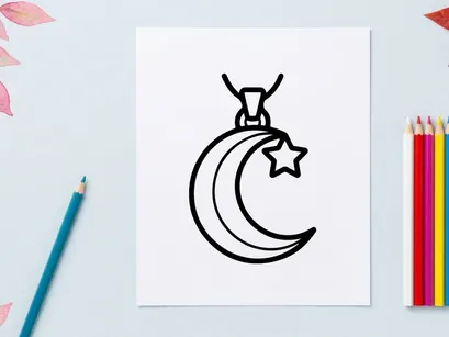 Crescent moon and star pendant necklace on chain. Minimalist celestial jewelry for gothic fashion and occult symbolism.