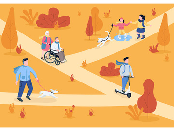 Autumn park flat color vector illustration preview picture