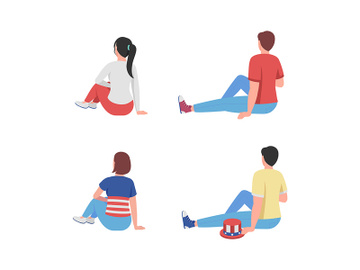Sitting people on picnic semi flat color vector characters set preview picture