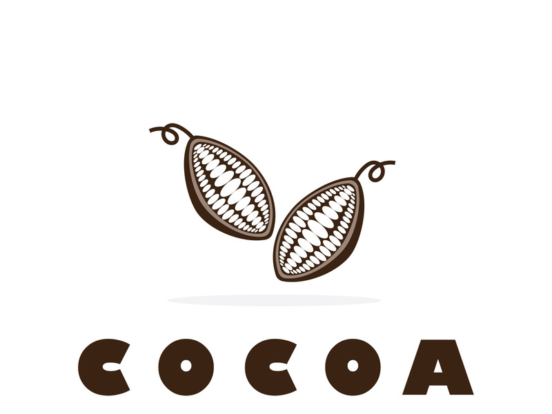 cocoa logo,cocoa bean,cocoa tree,cocoa branches and leaves,chocolate mix on white background,vintage,modern,simple,minimalist icon illustration template design vector