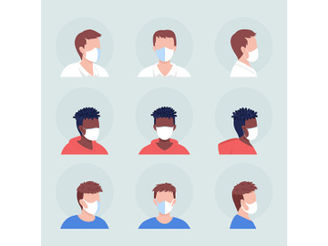 No-pleat white mask color vector character avatar set preview picture