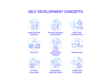 Self development blue gradient concept icons set preview picture