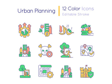 Urban planning RGB color icons set preview picture