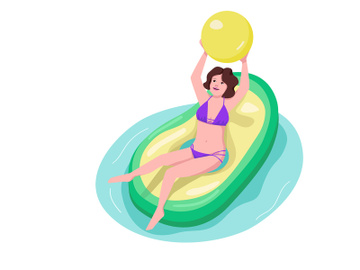 Active woman in pool flat color vector character preview picture