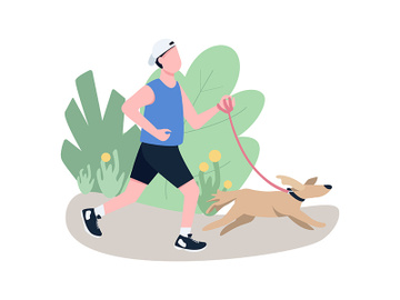 Jogger with dog flat color vector faceless character preview picture