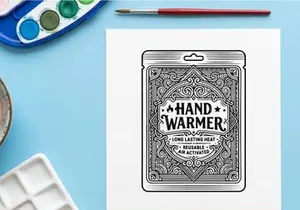 Hand warmer packet with vintage ornamental design for winter outdoor activity gear.