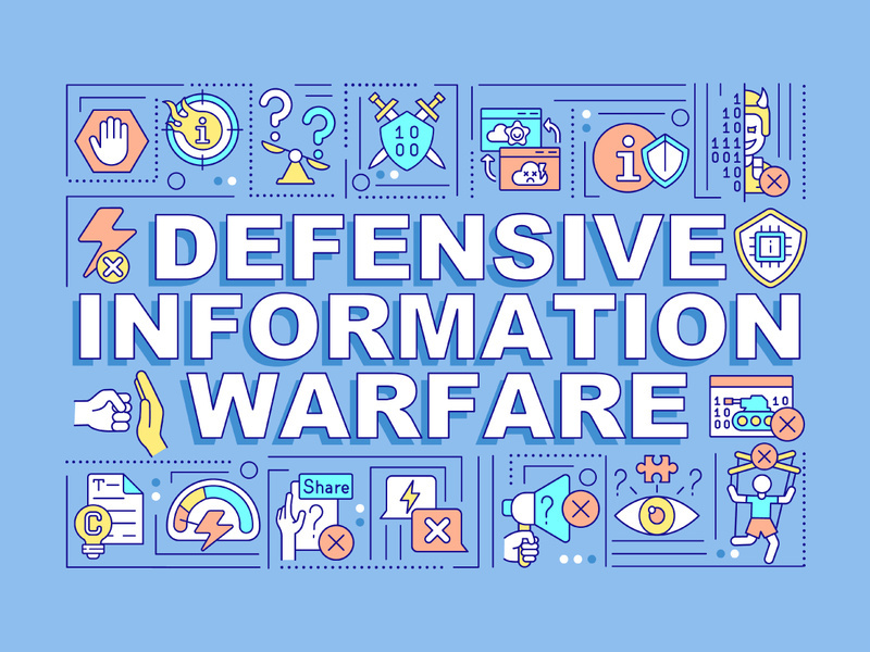 Defensive information warfare word concepts blue banner