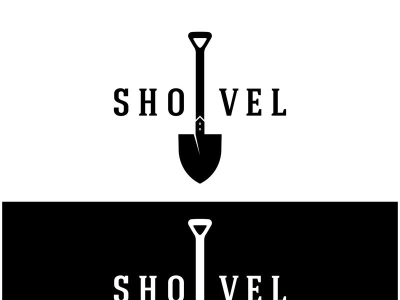 Shovel logo for agriculture, excavation,building, mining foundation. gardening vector set design with leaves