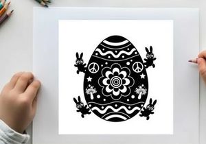 Easter egg silhouette with bunnies and floral patterns