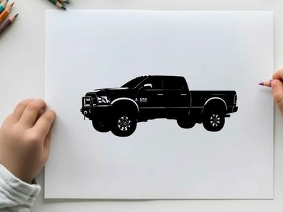 Silhouette of a black pickup truck on a white background