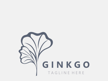 Ginkgo leaf biloba logo nature. Healthy ingredient that is used in medicine for disease treatment with line art style design preview picture