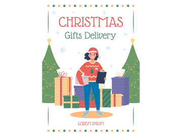 Christmas gifts delivery poster flat vector template preview picture