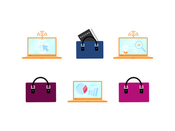 Business accessories and laptops flat color vector objects set preview picture