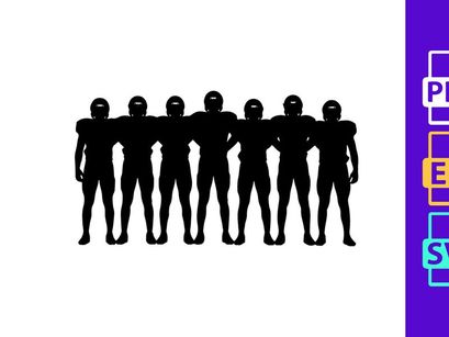 Silhouette of seven humanoid figures standing in a row with arms linked