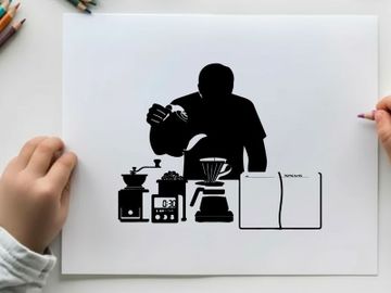 Silhouette of a person preparing coffee with various equipment preview picture
