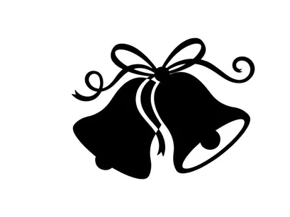 Black silhouette of Christmas bells with a decorative ribbon bow on white background