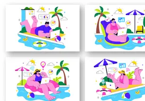 10 Work from Swimming Pool Illustration