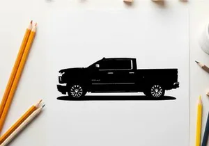 Silhouette of a black pickup truck on a white background