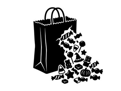 Black and White Halloween Candy and Trick-or-Treat Bag Illustration
