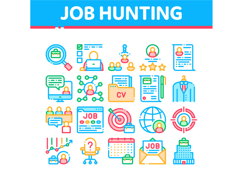 Job Hunting Collection Elements Vector Icons Set