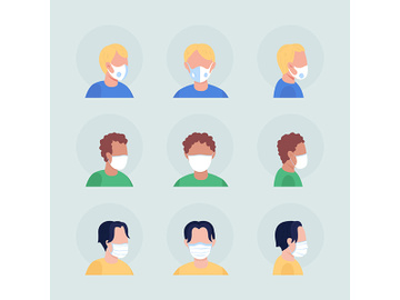 Coronavirus masks semi flat color vector character avatar set preview picture