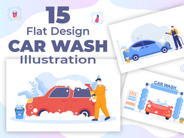 15 Car Wash Service Flat Design illustration preview picture