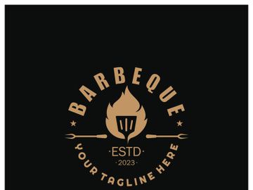 Simple Barbecue Vintage hot grill, with crossed flames and spatula. Logo for restaurant, badge, cafe and bar.vector preview picture