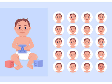 Baby boy changing moods semi flat color character emotions set preview picture
