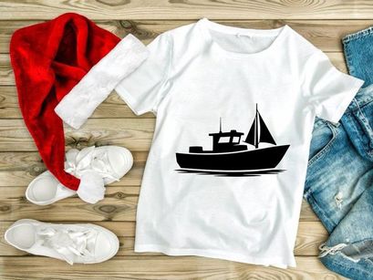 Fishing boat silhouette on water