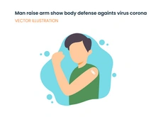 Man raises his arm show body defense against with virus corona