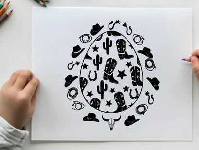 Western silhouette of cowboy hats and boots