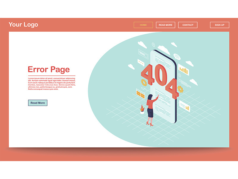 Error page isometric landing page template