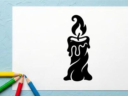 Stilisierte Kerzen-Illustration mit Flamme und tropfendem Wachs