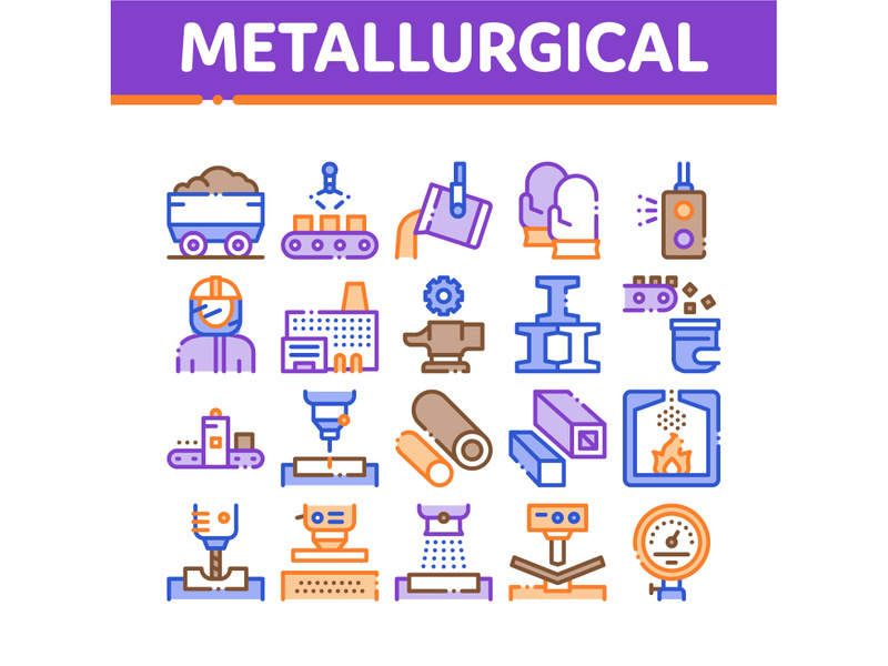 Metallurgical Collection Elements Icons Set Vector