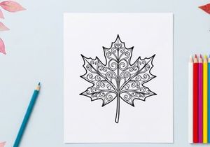 Decorative maple leaf illustration for design projects. Artistic botanical drawing for creative use.