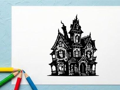 Haunted Victorian House Illustration for Spooky Halloween Themes