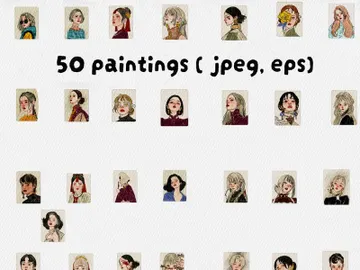 Vintage Portrait Illustration Bundle – Soft Aesthetic Girls Collection preview picture