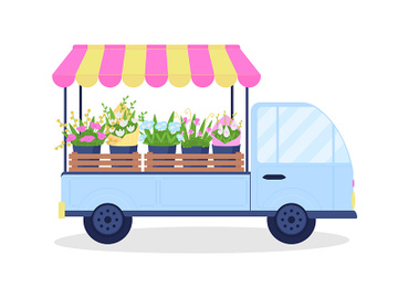 Flower cart flat color vector object preview picture