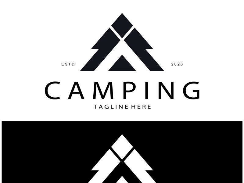 vintage and retro tent logo, camping. With tent, tree and bonfire sign. adventurers, scouts, climbers, camping equipment center