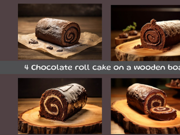 Chocolate roll cake on a wooden board preview picture