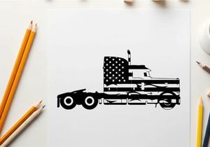 American flag silhouette truck side view